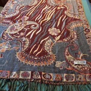Pashmina Woven Paisley/Abstract Design Scarf with matching Fringe